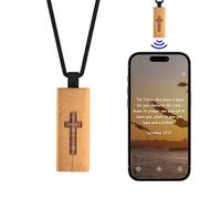 KRJGOERG Christian Daily Bible Verse NFC Bible Necklace Cross Necklace Tap To Display Daily Bibles Verse Wooden Faith Necklaces