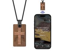 KRJGOERG Christian Daily Bible Verse NFC Bible Necklace Cross Necklace Tap To Display Daily Bibles Verse Wooden Faith Necklaces