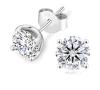 KRKC 0.6-3ct Moissanite Stud Earrings, Lab Created Diamond Stud Earring for Women, D Color VVS1, S925 Sterling Silver, Hypoallergenic,14K White Gold, Jewelry Gifts for Women (White Gold, 6mm(1.6ct))