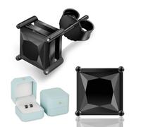 KRKC Black Princess Cut Moissanite Stud Earrings for Men Women, 3ct Lab Created Diamond Earrings D Color VVS1, Push Back, Sterling Silver Hypoallergenic Earrings Anniversary Birthday Gifts for Him