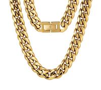 KRKC&CO Cuban Link Chain, 18K Gold Plated, Men's Gold Chain Men's Necklace Chains, 8mm 10mm 12mm Hip Pop Miami Cuban Chain Thick Curb Chains