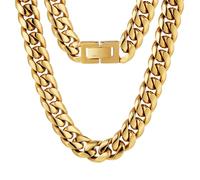 KRKC&CO Cuban Link Chain, 18K Gold Plated, Men's Gold Chain Men's Necklace Chains, 8mm 10mm 12mm Hip Pop Miami Cuban Chain Thick Curb Chains