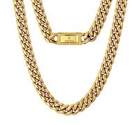 KRKC&CO Cuban Link Chain, 18K Gold Plated, Men's Gold Chain Men's Necklace Chains, 8mm 10mm 12mm Hip Pop Miami Cuban Chain Thick Curb Chains