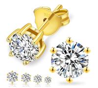 KRKC&CO Moissanite Earrings, Brilliant Round Cut Diamond Stud Earring For Men Women, 14K Gold/White Gold, 1-3 Carats, D Color 925 Sterling Silver (6 Prong Gold, 5.5 MM (1.2 CTW丨0.60 Carat Each))