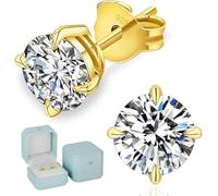 KRKC&CO Moissanite Earrings, Brilliant Round Cut Diamond Stud Earring For Women Men, 14K Gold, 1-3 Carats, D Color VVS1 Simulated Diamond 925 Sterling Silver Solitaire