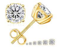 KRKC&CO Moissanite Earrings Studs, 14K White Plated 925 Sterling Silver Earring Gifts for Women Men Mum Sister 1ct-3ct D Color VVS1 Graduation Gifts