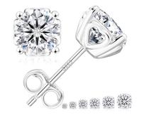 KRKC&CO Moissanite Earrings Studs, 14K White Plated 925 Sterling Silver Earring Gifts for Women Men Mum Sister 1ct-3ct D Color VVS1 Graduation Gifts