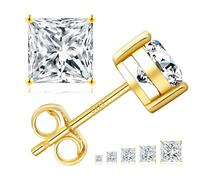 KRKC&CO Moissanite Studs Earrings for Women, Lab Created Princess Cut Diamond White Gold Plated Earring with Gift Box, 925 Sterling Silver D Color VVS1, 0.6ct-2ct Brilliant Jewelry For Her