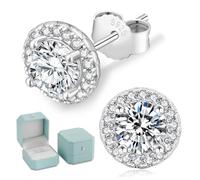 KRKC Moissanite Earrings for Women, Birthday Gifts for Her 0.5 1CT 14K White Gold Lab Created Diamond Stud Earrings, S925 Sterling Silver Sparkling Halo Hypoallergenic for Mum Wife