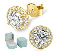 KRKC Moissanite Earrings for Women, Birthday Gifts for Her 0.5 1CT 14K White Gold Lab Created Diamond Stud Earrings, S925 Sterling Silver Sparkling Halo Hypoallergenic for Mum Wife