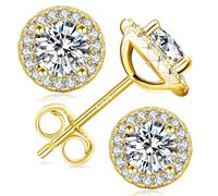 KRKC Moissanite Stud Earrings for Women, 0.5 1CT Lab Created Diamond Earring with 14K White Gold Plated S925 Sterling Silver Gift for Girlfriend, Wife, Mom (14K Gold, 6.5mm(2.0ct.tw))