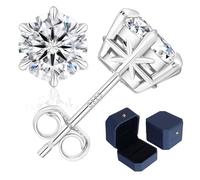 KRKC Moissanite Stud Earrings for Women, 0.6-3CT Lab Created Diamond Earrings 14K White Gold Plated, Hypoallergenic Secure Solitaire Studs, Everyday Sparkle Jewellery Birthday Gift for Wife Mum