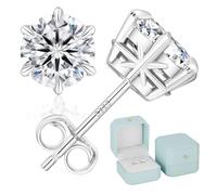 KRKC Moissanite Stud Earrings for Women, 0.6-3CT Lab Created Diamond Earrings 14K White Gold Plated, Hypoallergenic 925 Silver Birthday Gift for Wife Girlfriend Mum