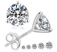 KRKC Moissanite Stud Earrings for Women Men, 0.6-3CT Lab Created Diamond Earrings 14K White Gold Plated, Hypoallergenic Secure Solitaire Studs, Sterling Silver Jewellery Birthday Gift for Wife Mum