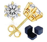 KRKC Moissanite Stud Earrings for Women Men, 0.6-3CT Lab Created Diamond Earrings 14K White Gold Plated, Hypoallergenic Secure Solitaire Studs, Sterling Silver Jewellery Birthday Gift for Wife Mum