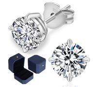 KRKC Moissanite Stud Earrings for Women Men, 0.6-3CT Lab Created Diamond Earrings 14K White Gold Plated, Hypoallergenic Secure Solitaire Studs, Sterling Silver Jewellery Birthday Gift for Wife Mum