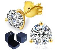 KRKC Moissanite Stud Earrings for Women Men, 0.6-3CT Lab Created Diamond Earrings 14K White Gold Plated, Hypoallergenic Secure Solitaire Studs, Sterling Silver Jewellery Birthday Gift for Wife Mum