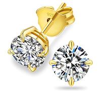 KRKC Moissanite Stud Earrings for Women Men, 0.6-3CT Lab Created Diamond Earrings 14K White Gold Plated, Hypoallergenic Secure Solitaire Studs, Sterling Silver Jewellery Birthday Gift for Wife Mum