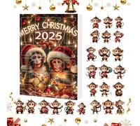 Krmoau Acrylic Monkey Pendant Christmas 2D 24 Pieces Christmas Counting Calendar Monkey Decoration for Home Birthday School Classroom