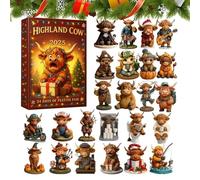 Krmoau Advent Calendar 2025, 2D Acrylic Party Decorations, 24 Day Christmas Highland Cow Advent Calendar 2025, for Toddlers, Children, Teenagers, Girls and Families, Fun Activity