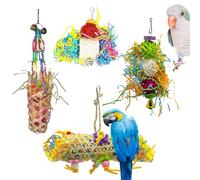 Krmoau Bird Toy for Shredding, 4 Pieces Parakeet Food Toy - Chew Game Set for Daily Cage Day Lovebird Parakeets Perches Climbing Poles