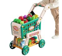Krmoau Children's Shopping Trolley, Toy Shopping Trolley, Kitchen Play Set, Kitchen Toy and Art Food for Preschool , Learning Activities for and Girls, Interactive Games