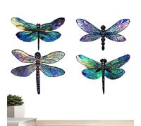 Krmoau Dragon Fly Wall Decor, Dragonfly Outdoor Decor, Wooden Wall Art for Living Room, 4 Pieces, Colourful Garden Decoration, Outdoor Sculpture for Patio, Living Room and Bedroom