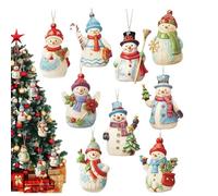 Krmoau Father Christmas, Frosty Wooden Ornaments - Hanging Handmade 9-Piece Set Tree Decoration Wall Decoration Gift
