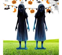 Krmoau Gemini Halloween Garden Sign Poles, Metallic Ghost Twins Lawn Signs Poles, Pack of 2, Ghost Haunted House Decorative Floor Bracket for Garden, Patio, Lawn, Party, Festival