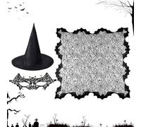 Krmoau Halloween Spider Web Witch Cape Halloween 3-Piece Witch Hat Set with Cape, Women's Costume for Wedding Photo Autumn Gothic Vampire Party Cosplay