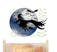 Krmoau Witch Window Film, Halloween Wall Decoration, Moon Silhouette Adhesive Film for Kitchen and Living Room