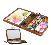 Krmoau Wooden Watercolour Palette, 27 Colours, Foldable Palette with Straps, Portable Watercolour Paint Box for Beginners, Gouache, Watercolour, Acrylic, Outdoor