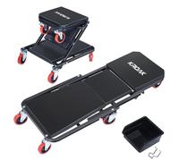 KROAK Creeper, 36 Inches 2 in 1 Z Creeper Seat 330 lbs Capacity Garage Chair Adjustable Rolling Folding Car Creeper with 6 pcs 2.5" Wheels,Lay Down or Sit for Garage, Shop, Auto Repair Black