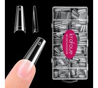 Krofaue 500 Pieces French Style False Nail Tips with Acrylic Gel and Box for Nail Art and DIY (Transparent)