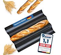 Krollmann Baguette Baking Tray with Non-Stick Coating - Perforated Baguette Baking Mould with 3 Cavities - 38 x 24 x 2.5 cm Black - Crispy Bread & Bun Baking Moulds for Home