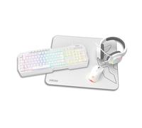 KROM KENTA 4-in-1 Gaming Combo - RGB Rainbow Keyboard, Spanish Layout, Antighosting, Optical 7200 DPI Mouse, 50 mm Stereo Headset and 450 x 400 x 3 mm Mouse Pad, White