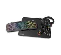 KROM KENTA 4-in-1 Gaming Combo - RGB Rainbow Keyboard, Spanish Layout, Antighosting, Optical 7200 DPI Mouse, 50 mm Stereo Headset and 450 x 400 x 3 mm Mouse Pad, Black