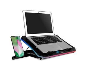 KROM KOOLER Laptop Cooler Base for Laptops up to 19.6 inch Fan, RGB Smartphone Holder, LCD Display and USB Hub, Black, Color: Black