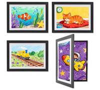 Kromapolis 4 Piece Black Picture Frames for Children's Drawings A4 Eco-friendly MDF Material, A4 Kids Art Photo Collage Frames