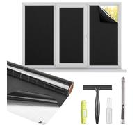 Kromapolis Blackout Window Privacy Film Total Light Blocking Room Darkening Window Covering, Removable Static Cling Frosted Glass Tint, Non-Adhesive, Black 17.5'' x 78.7''