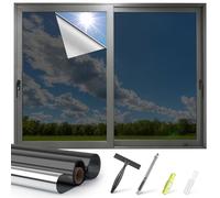 Kromapolis One Way Window Privacy Film Reflective Mirror Home Window Tint, Daytime Privacy Heat Control Anti UV Glass Tinting Static Cling (Black-Silver, 17.5 x 157.4 inch)