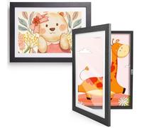 Kromapolis Pack of 2 Picture Frames for Children's Drawings, Black A4 Picture Frame MDF Material, A4 Children's Art,Collage a4 Photo Frame, Clip Frames Childrens Artwork Display, Black Colour
