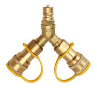 Kronabelle 1/2 Inch Natural Gas Y Splitter, 2-Way Quick Connect Fittings, Brass Y-Shape Adapter, Includes PTFE and Rubber Dust Cover, Hex Design, Yellow for Safety, 8.3 X 7.9 X 1.6 in