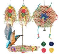 Kronabelle 8 Pcs Parrot Toy Set: Natural Rattan Balls, Loofah Shredder for Aviaries