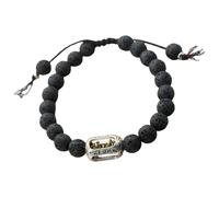Kronabelle 8MM Volcano Stone Beaded Bracelet for Men, Rustic Lava Rock with Silver Alloy Vajra, Braided Adjustable Cord, for Calming Properties