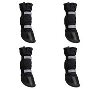 Kronabelle Black Dog Boots 4 Pcs for Medium-Large Dogs, Waterproof Winter Shoes with High Top & Extended Cuff, Reflective Straps with Double Straps