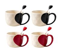 Kronabelle Couple Mug Gift Set with Spoon, 2 Pcs Heart Design Ceramic Coffee Cup, Valentine's Day Elegant Love Mugs for Him Her