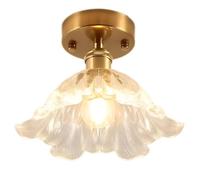 Kronabelle E27 Warm Light Gold Fixture For Hallway And Entryway, Brass Semi Flush Mount Ceiling Light, With Japanese Retro Flower Design
