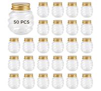 Kronabelle for Spices, Jam, Wedding Presents, 50 Pcs Mini Honey Jars, 2 Oz (60 Ml) Small Mason Jars, Plastic Honeycomb Storage Containers with Gold Lids, Party Favors