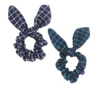 Kronabelle Iron Wire Plaid Bunny Ear Scrunchies, 3.9 In/10 Cm Cotton Hair Ties, Ponytail Holder for Young Girls, Hair Accessories for Daily Or School